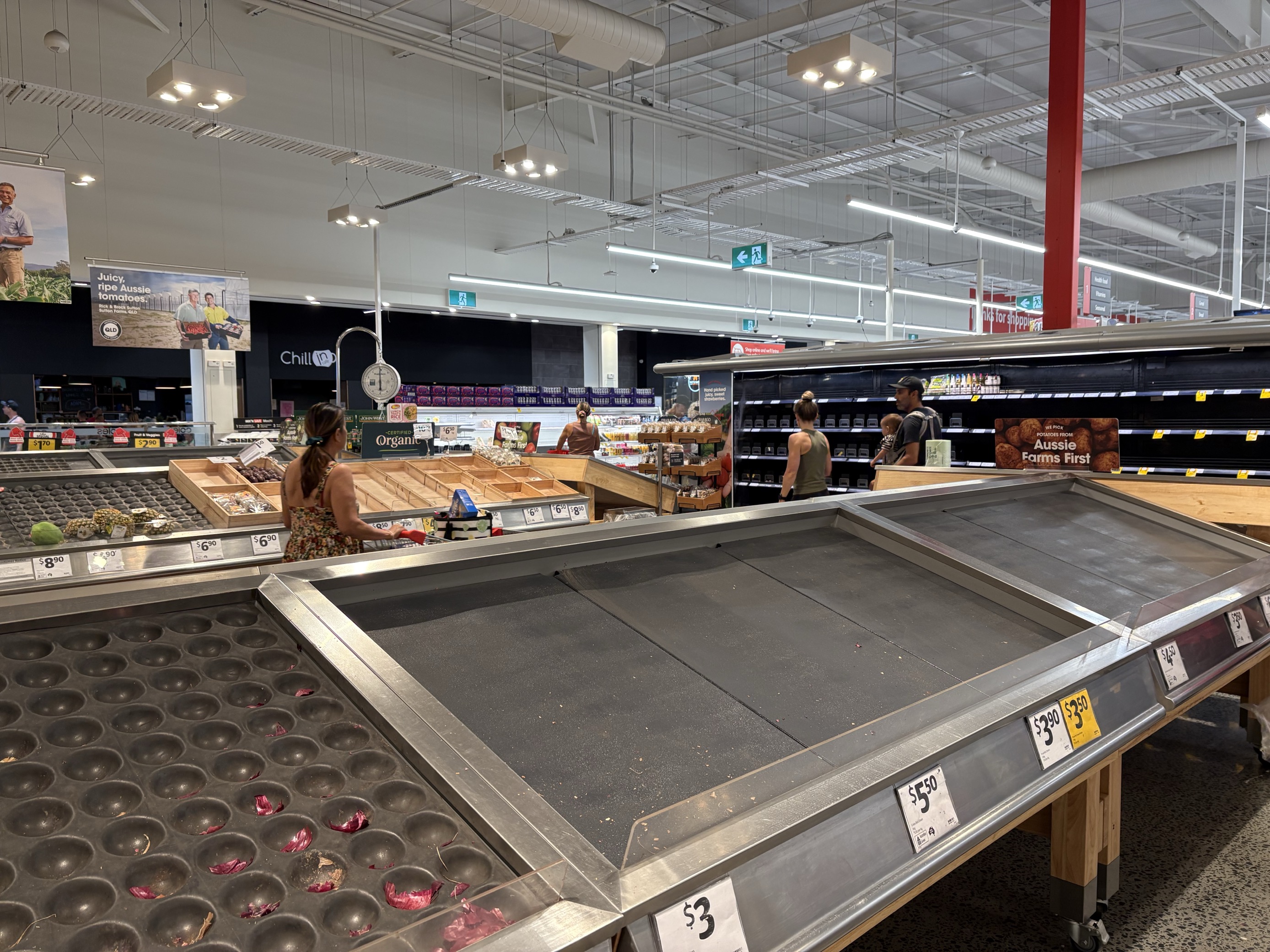 Empty shelves in a supermarket.
