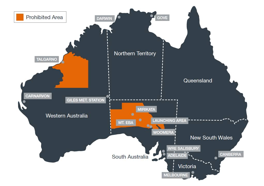 Map showing the Woomera Prohibited Area.