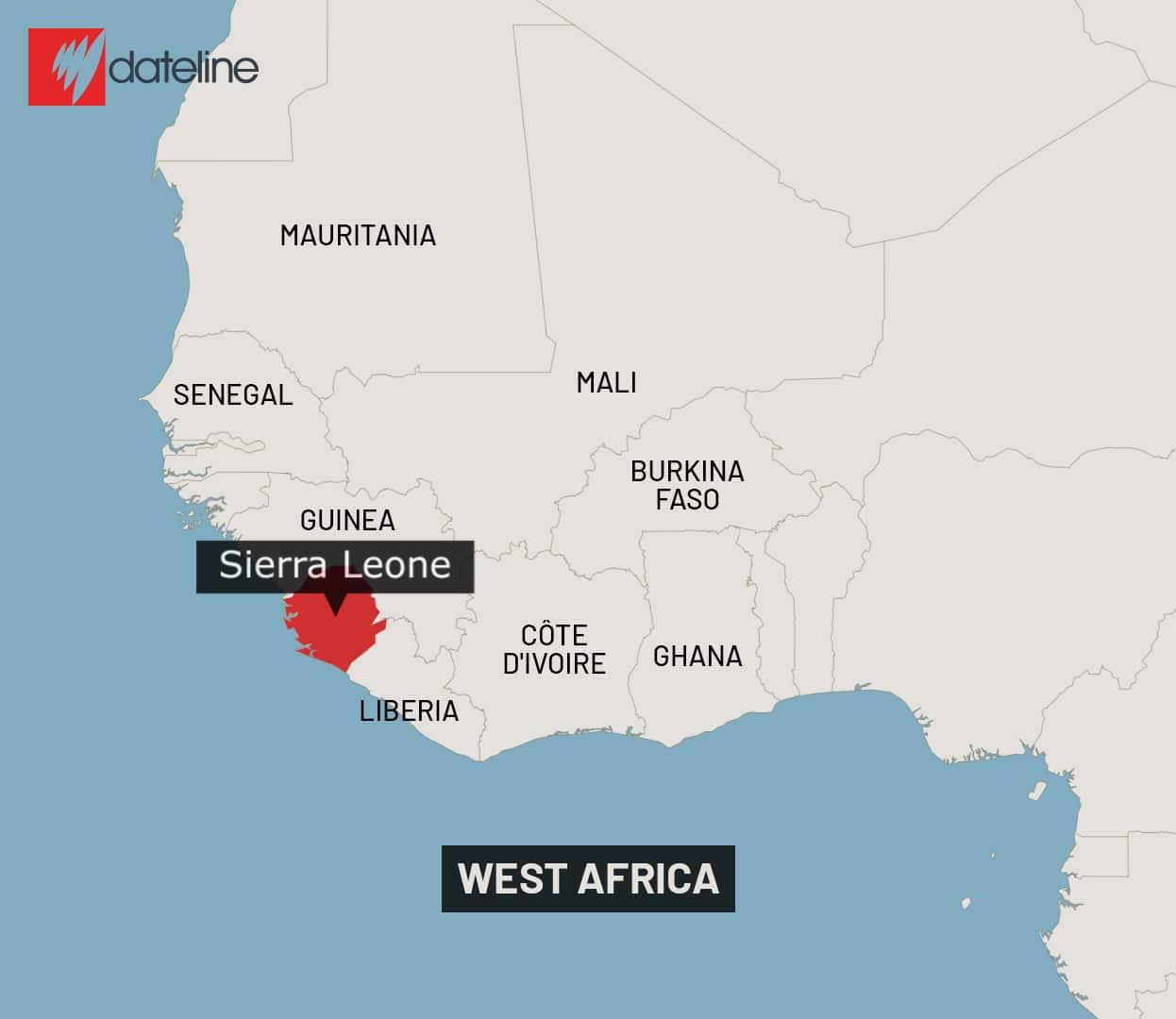 A map of West Africa with Sierra Leone highlighted