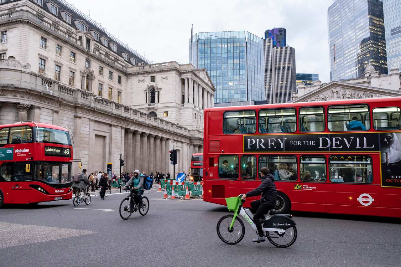 Red buses on the streets of London