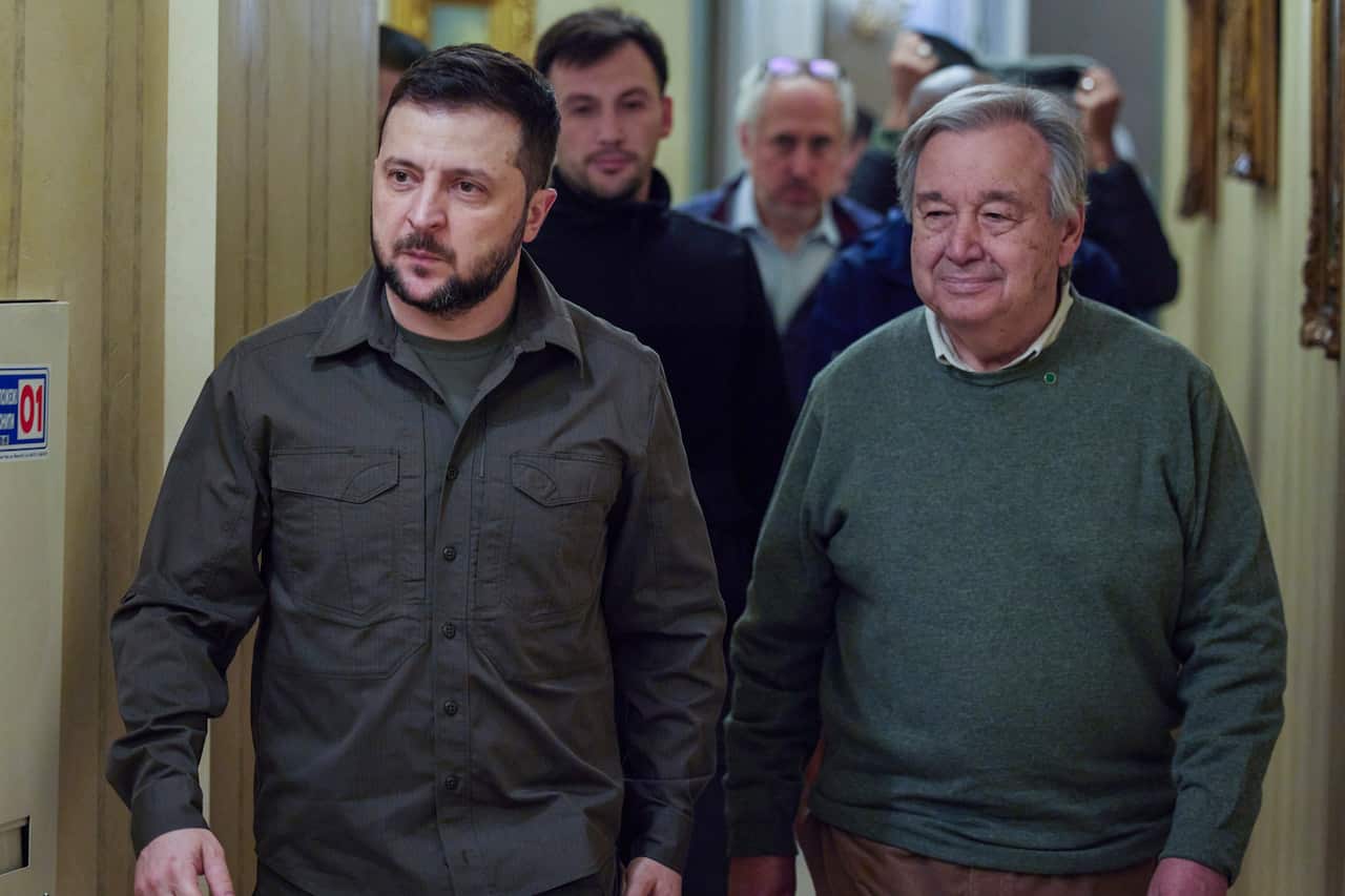 Ukrainian President Volodymyr Zelenskyy and UN Secretary-General Antonio Guterres