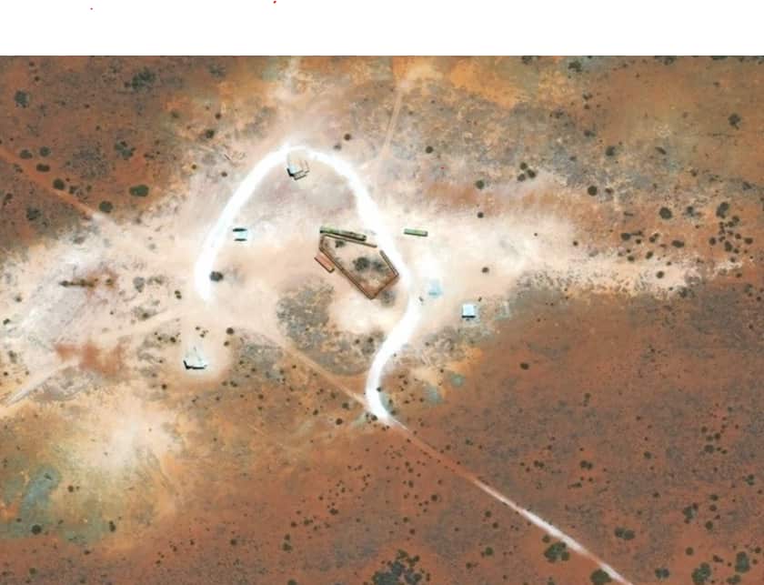 An overhead view of part of the Woomera Prohibited Area, with the sacred trees in the middle of the picture.