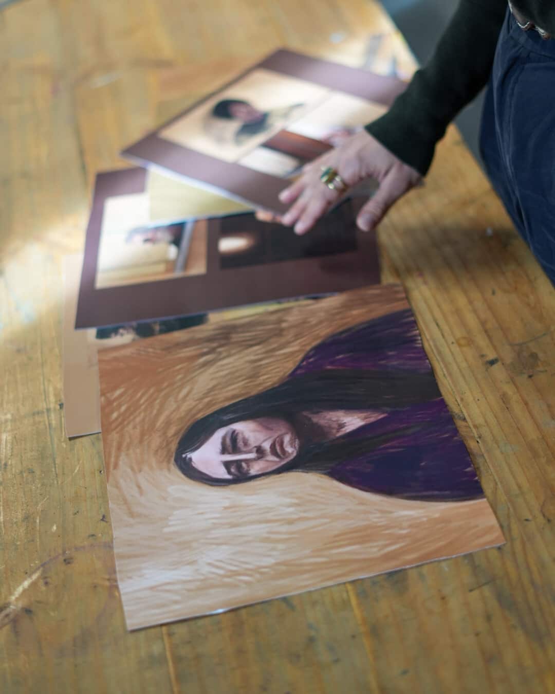 A pile of courtroom sketches drawn by Anita Lester