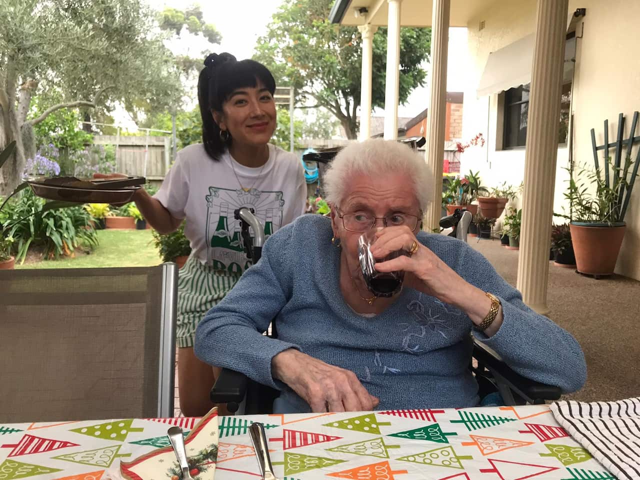 Linda having lunch with her Nonna