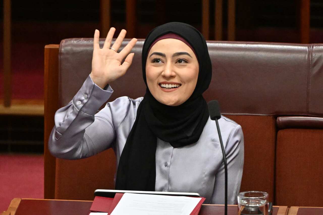 Fatima Payman waves in the Senate.