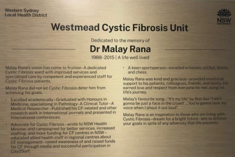 Plaque dedicaed to Dr Malay Rana.JPG