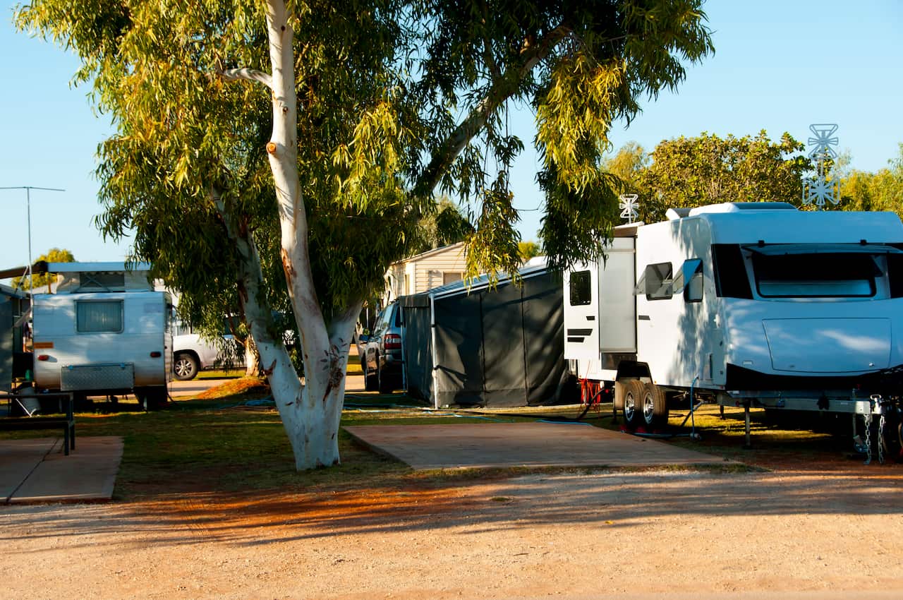 caravans set up within a caravan park.