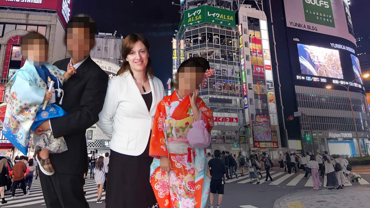 Four people, three with pixelated faces.