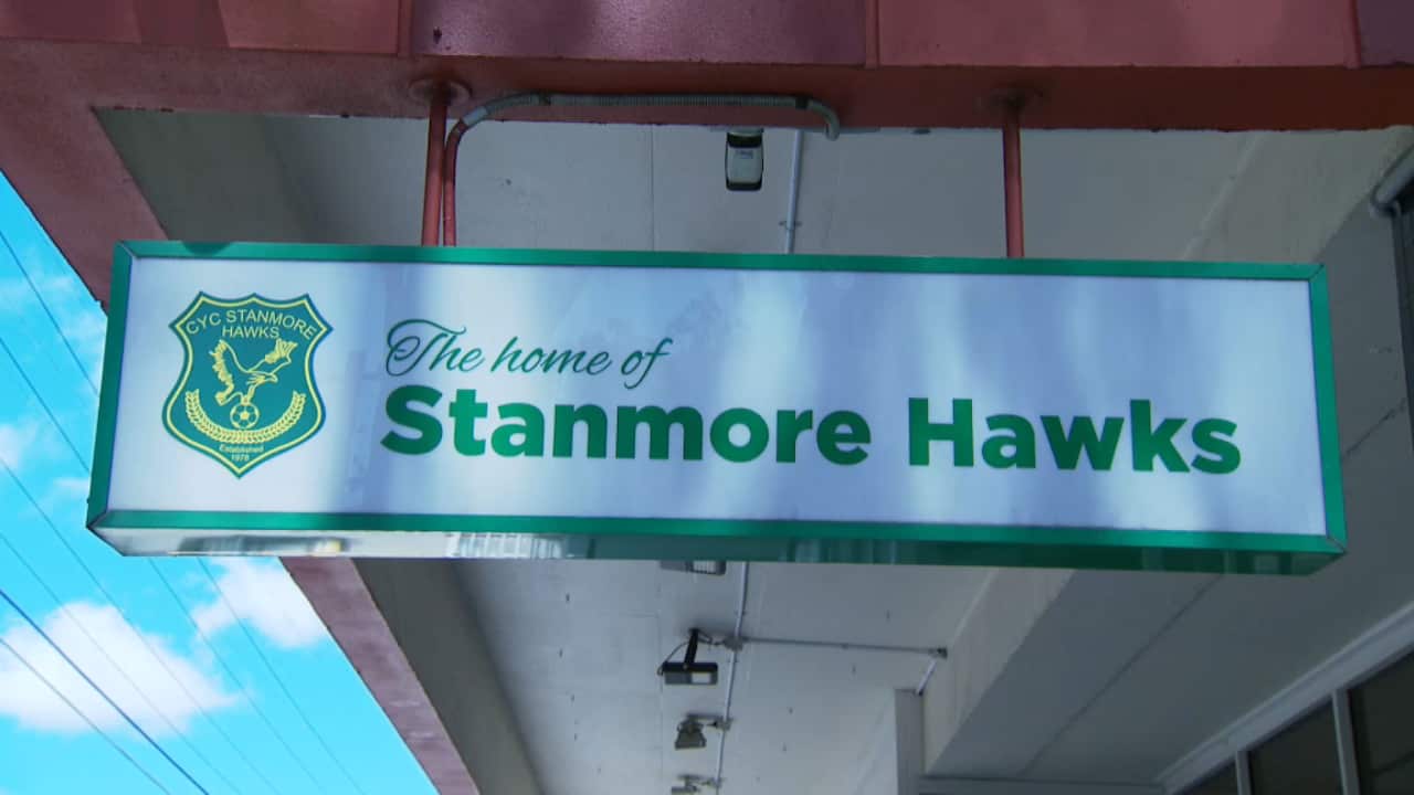 Sign of Stanmore Hawks football club outside Cyprus Club Sydney.png