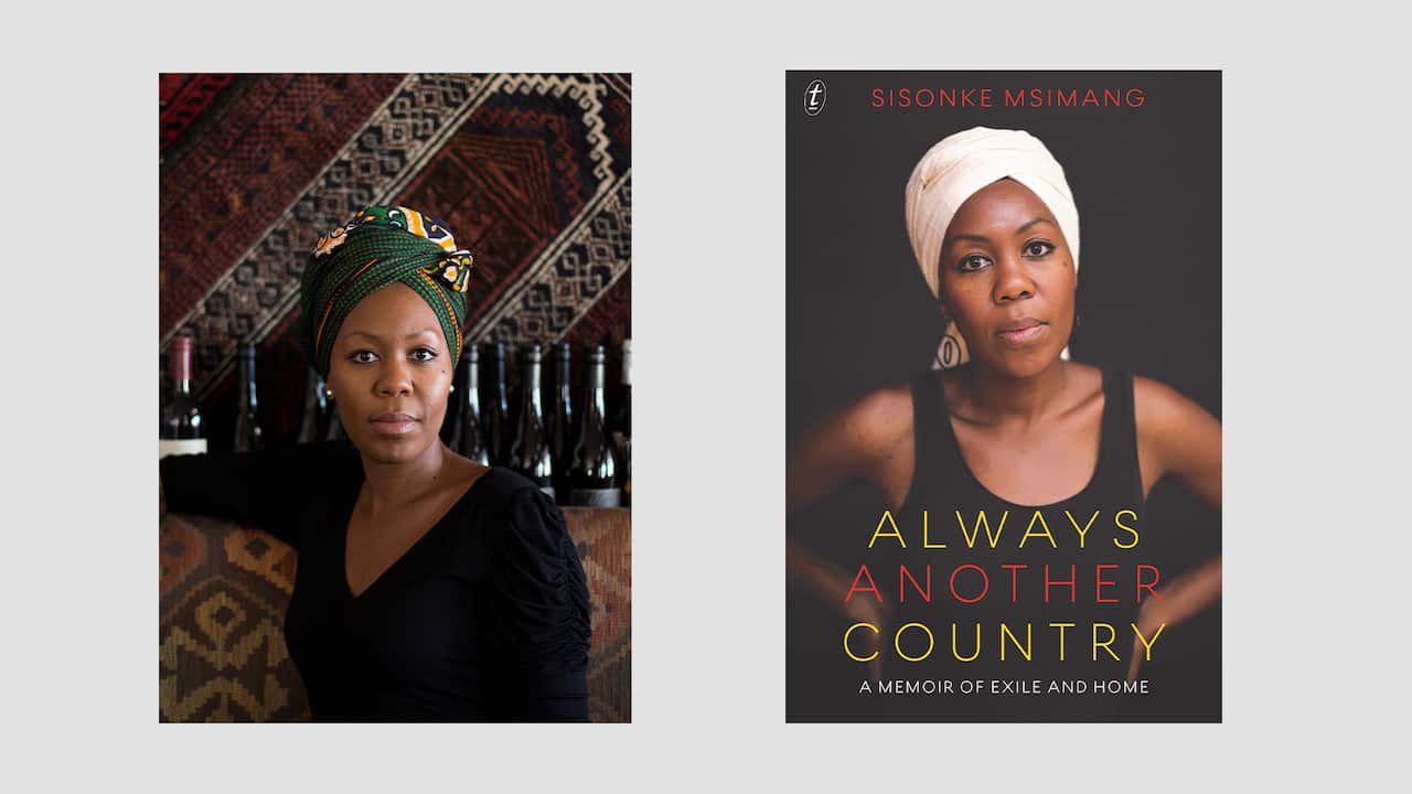 A composite image of the author and her book. 