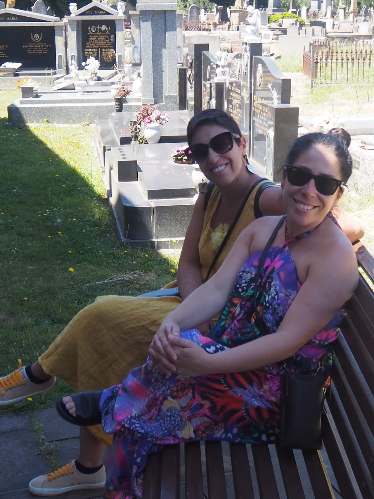 Dr Anna Sergi and former ABC reporter Connie Agius at the Melbourne General Cemetery, Carlton North.