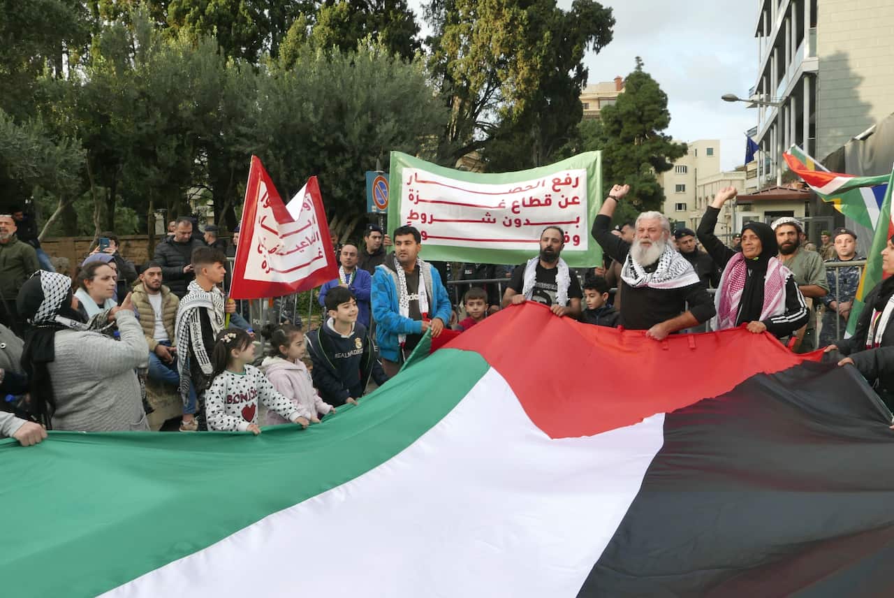 Lebanon: pro Palestine activists protest outside EU Delegation in Beirut