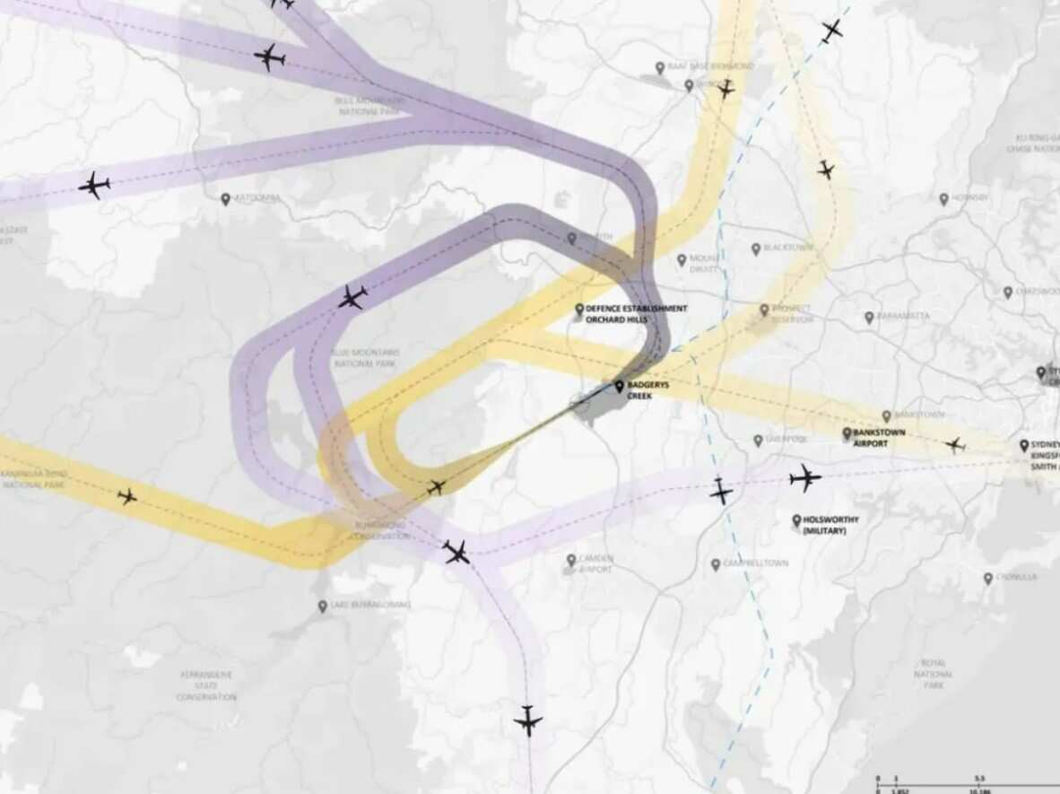 Preliminary flight paths for Western Sydney Airport