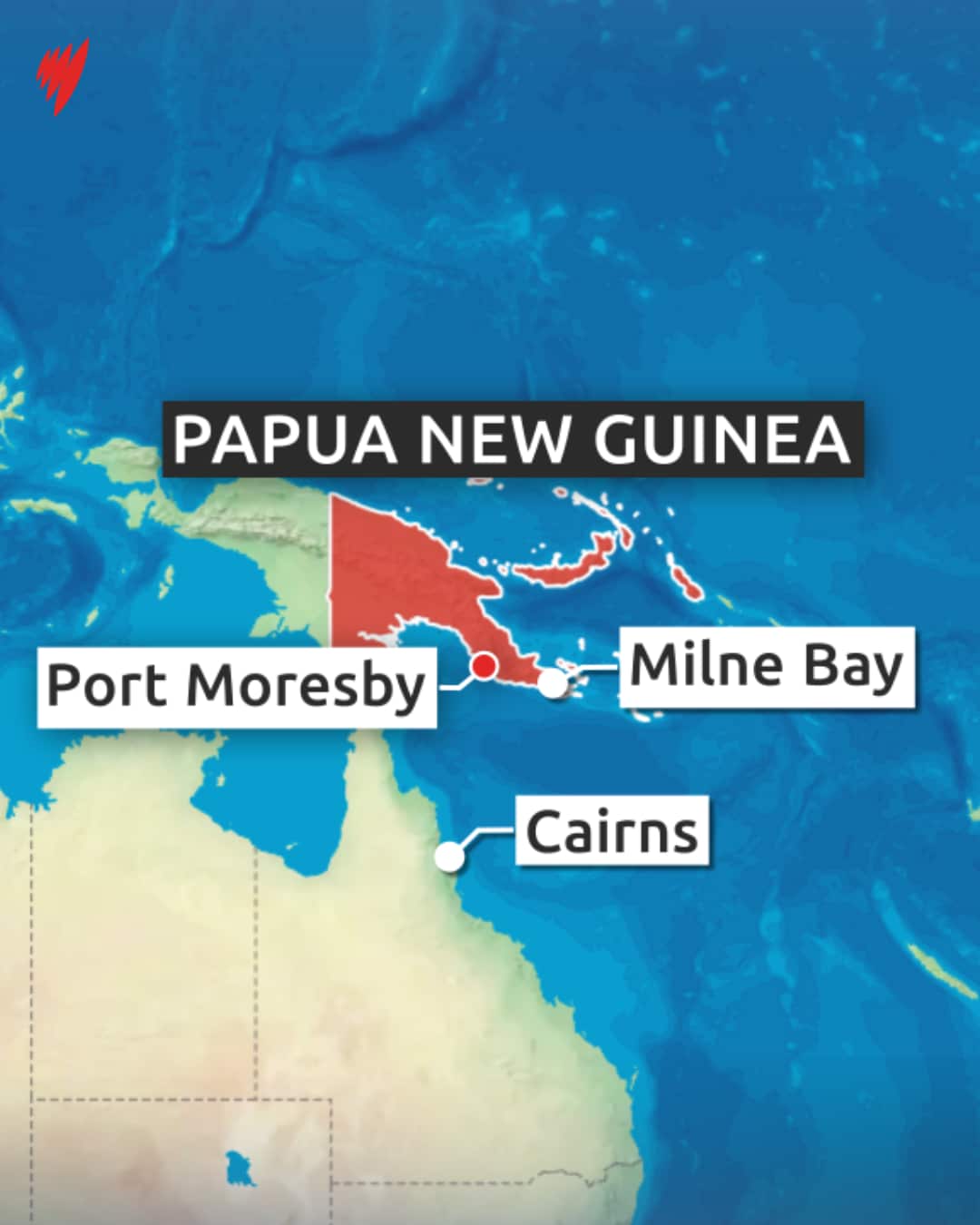 A map showing Papua New Guinea to the northern flank of Australia, an important strategic position.