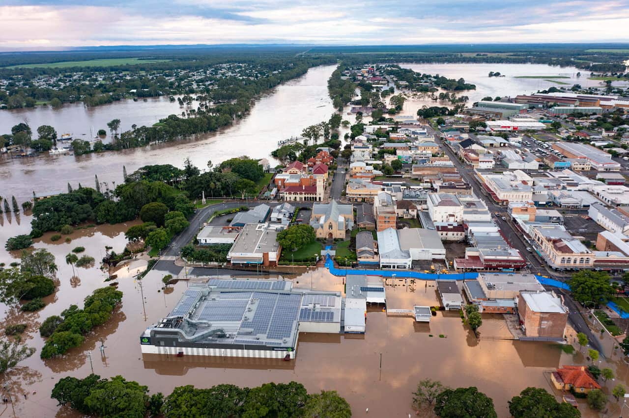 Aerial view of flooding at Maryborough, Queensland