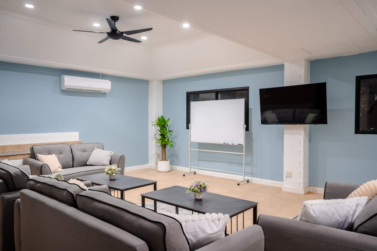 Couches and tables in a a meeting room