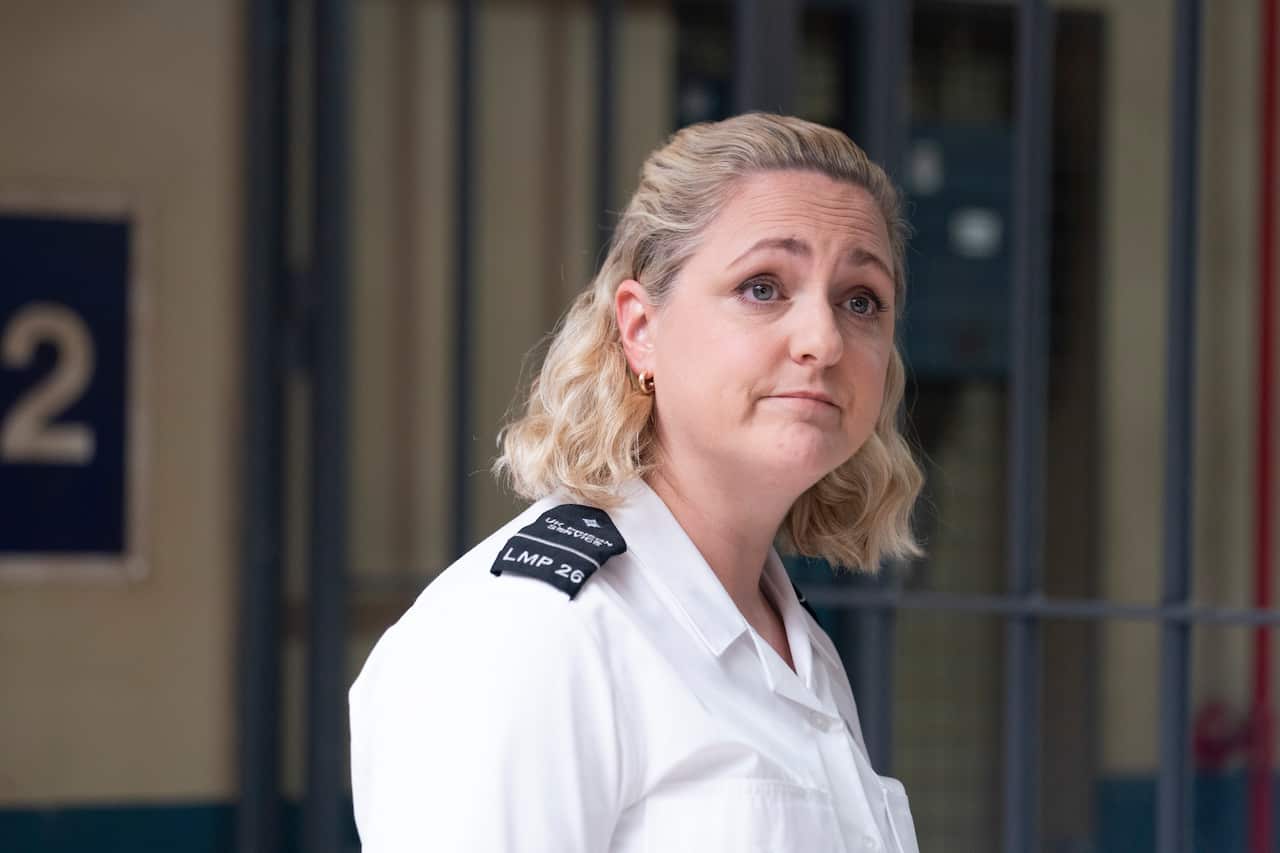 Laura Checkley as Jackie Stokes in 'Screw' season 2.