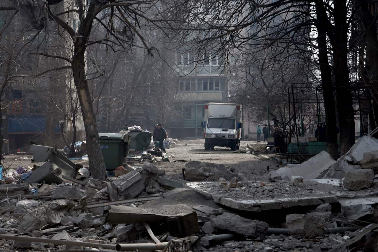 Shelling damage in a residential area.