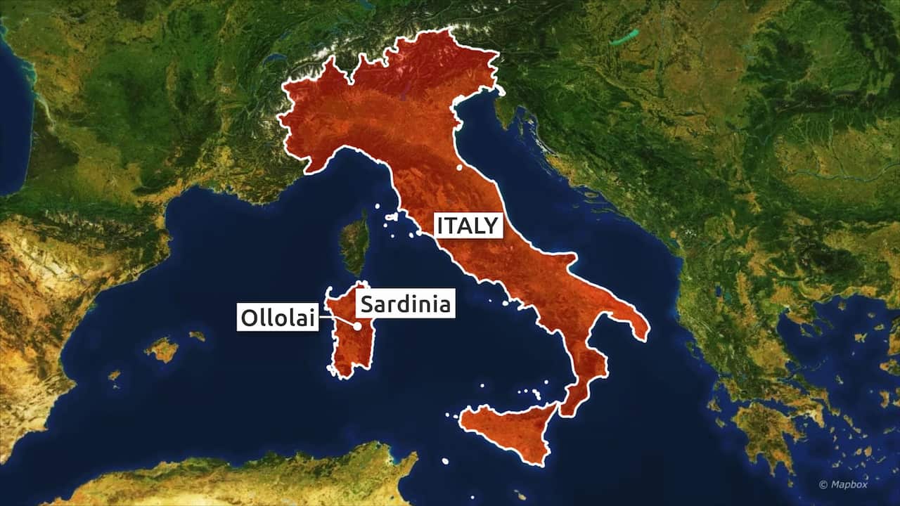 The village of Ollolai on the map of Italy