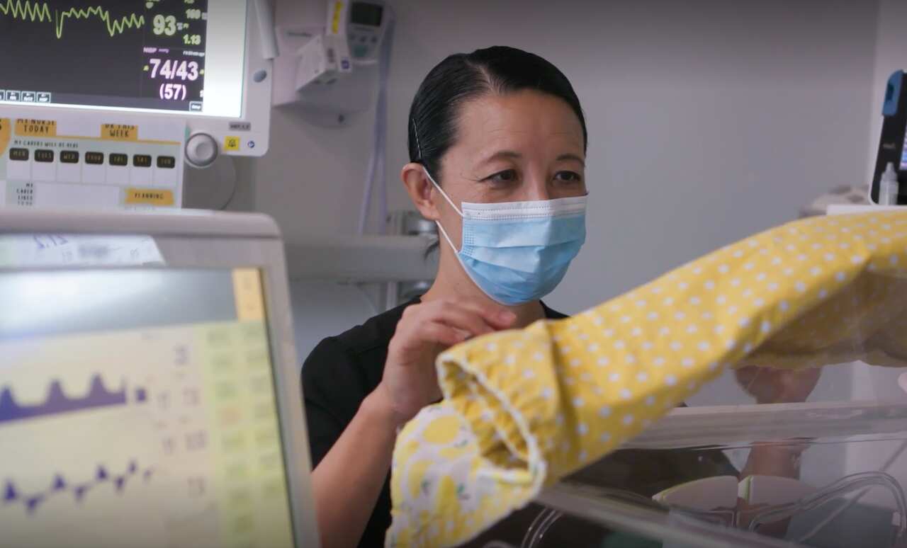 Neonatologist Dr Ju Lee Oei looks at an incubator at Sydney’s Royal Women’s Hospital.