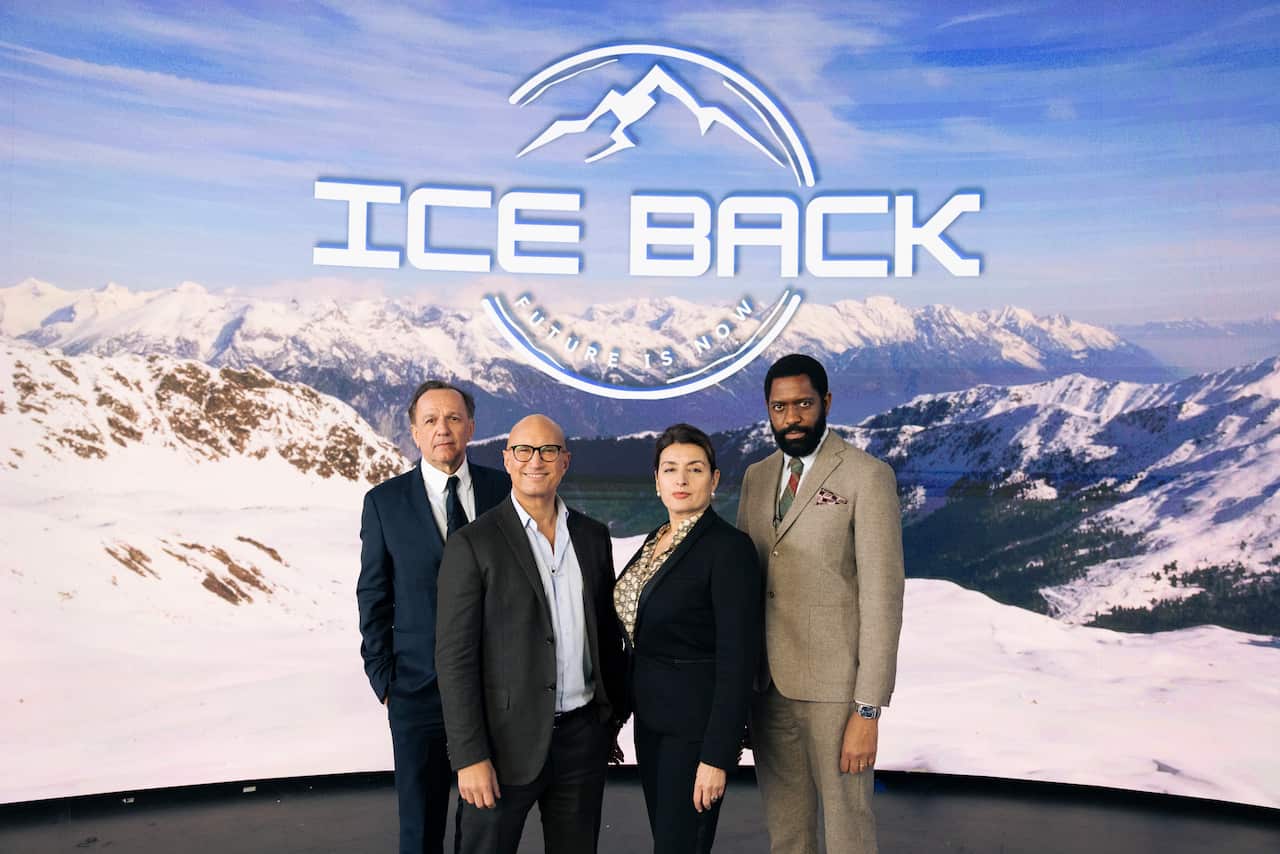 Arnaud Viard as Amaury de Montchanin, Benno Fürmann as Hans Frankeinhemer, Jacqueline Corado as Cassandra Sanchez and Jonathan Nyati as William Barker in 'After Us'.