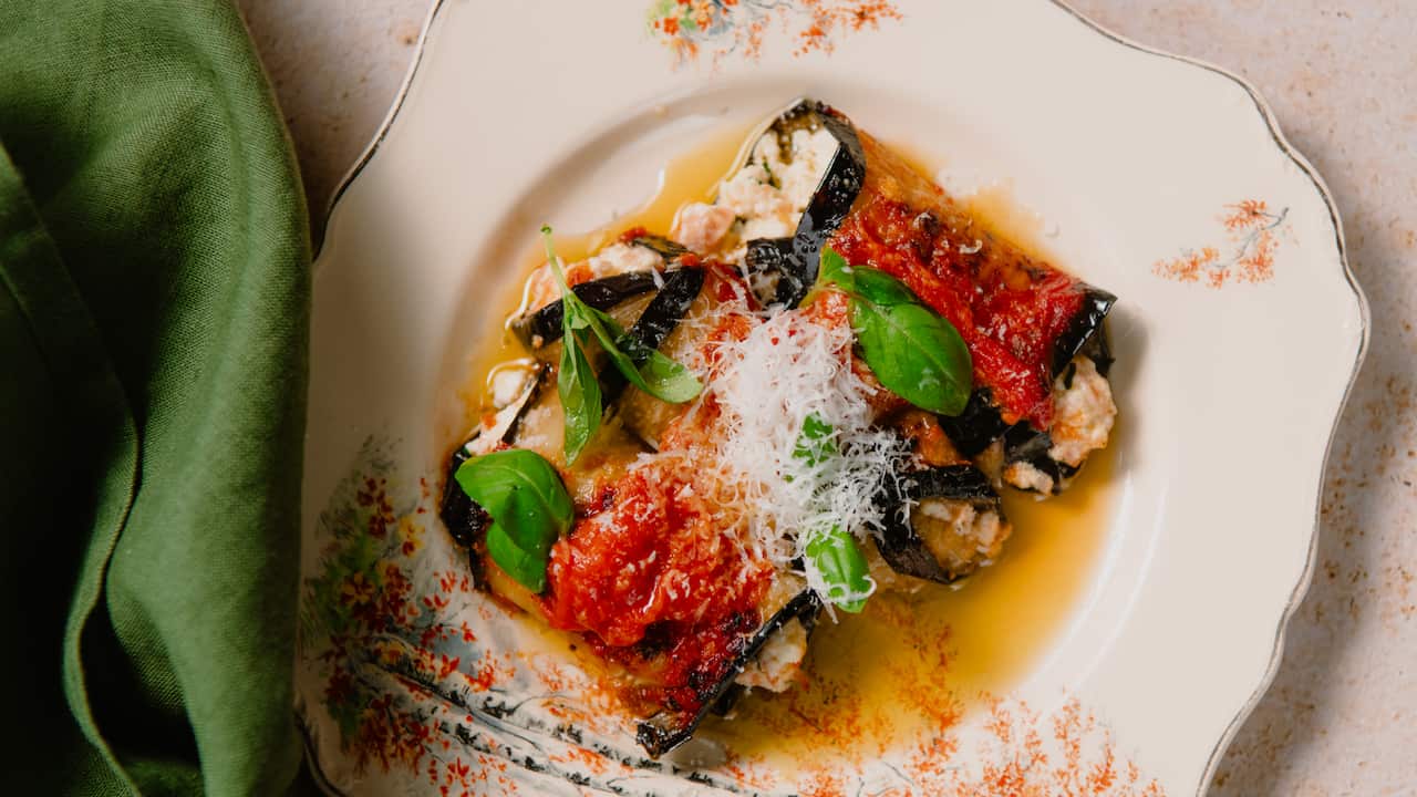 Eggplant involtini with ricotta & mortadella