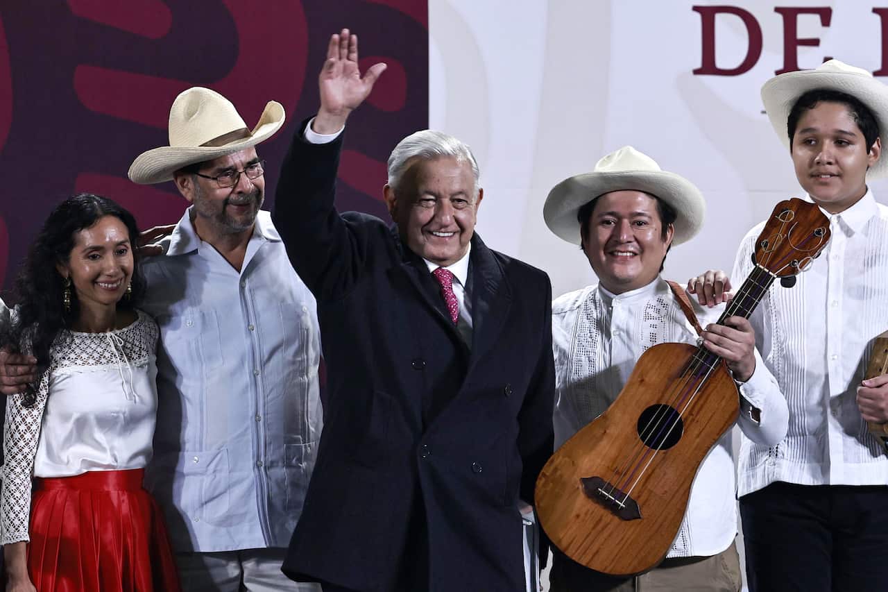 Lopez Obrador says goodbye during press conference at National Palace in Mexico City