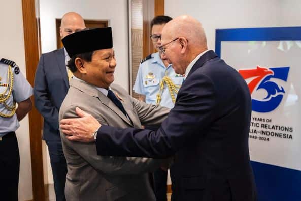 Photo 2: The Governor-General, Gen (Retd) David Hurley met President elect Prabowo Subianto whom he had known since when they were junior officers – Jakarta May 2024. Photo: Courtesy of the Communications and Creativity Office of the Official Secretary to the Governor-General.