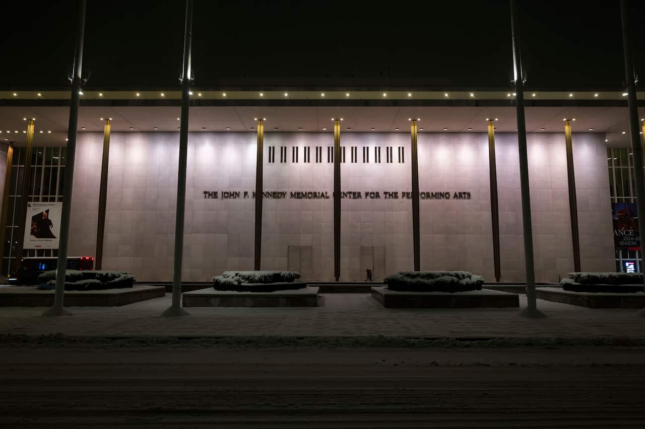 The entrance to the John F Kennedy Center for the Performing Arts.
