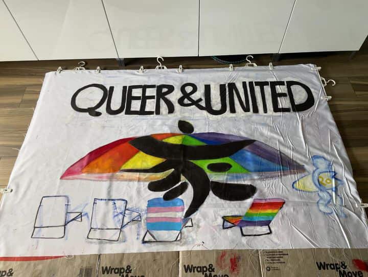 The slogan ANTRA painted for Mardi Gras