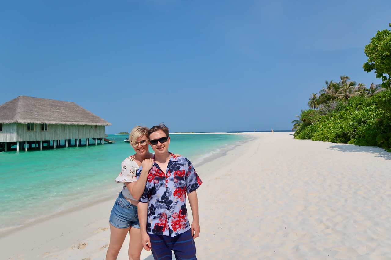 A young couple on a tropical island