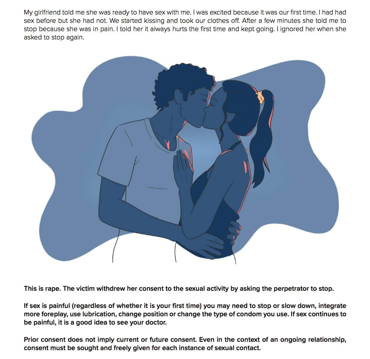 A man and a woman kissing.