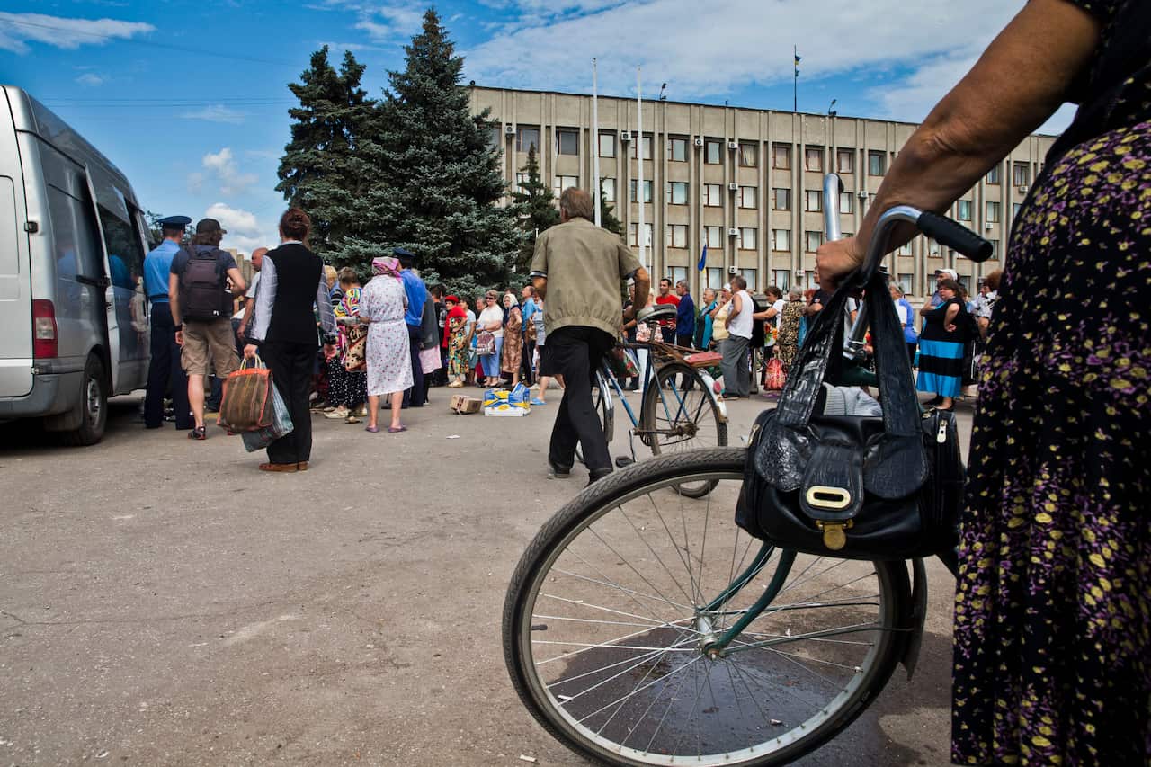 People in a town square