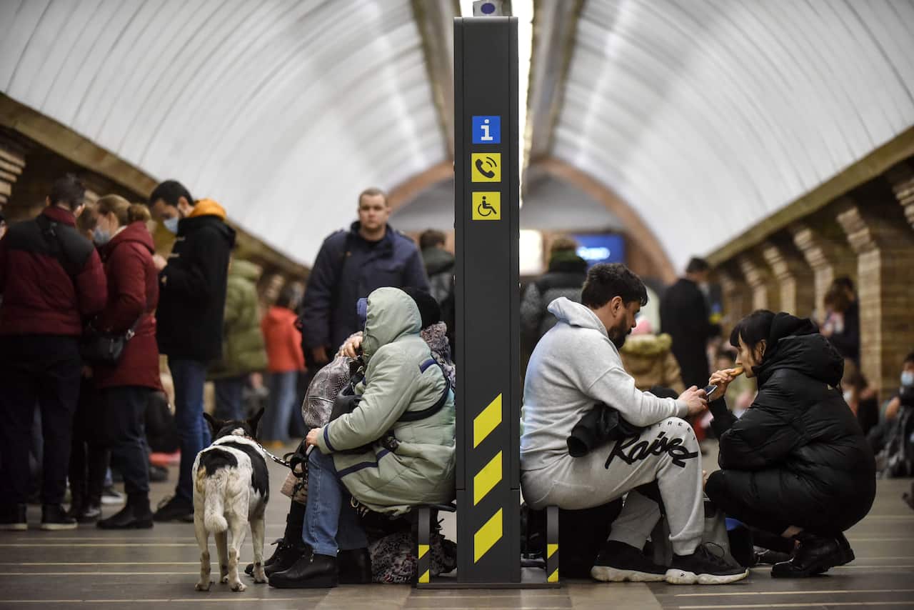 Ukrainians take shelter in a metro statio