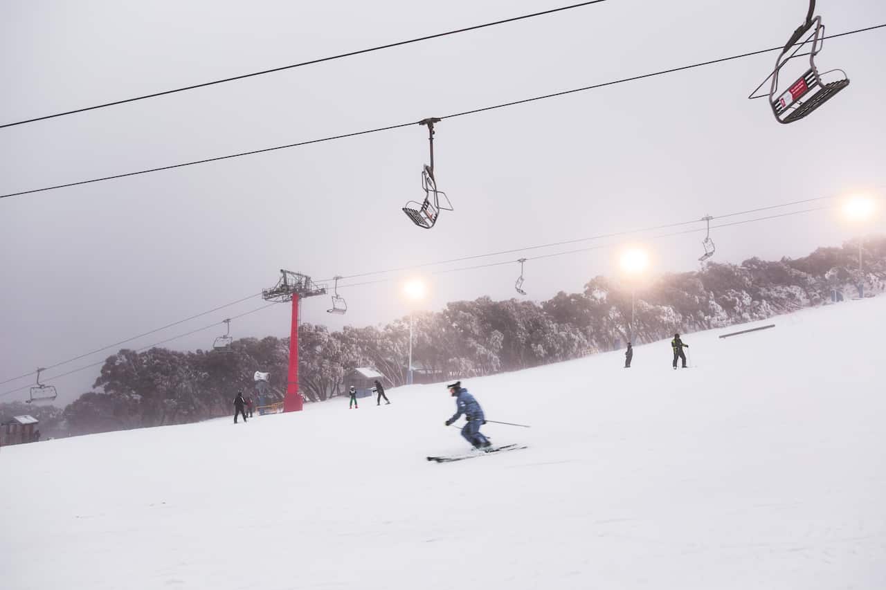 Skiing at a resort with foggy conditions