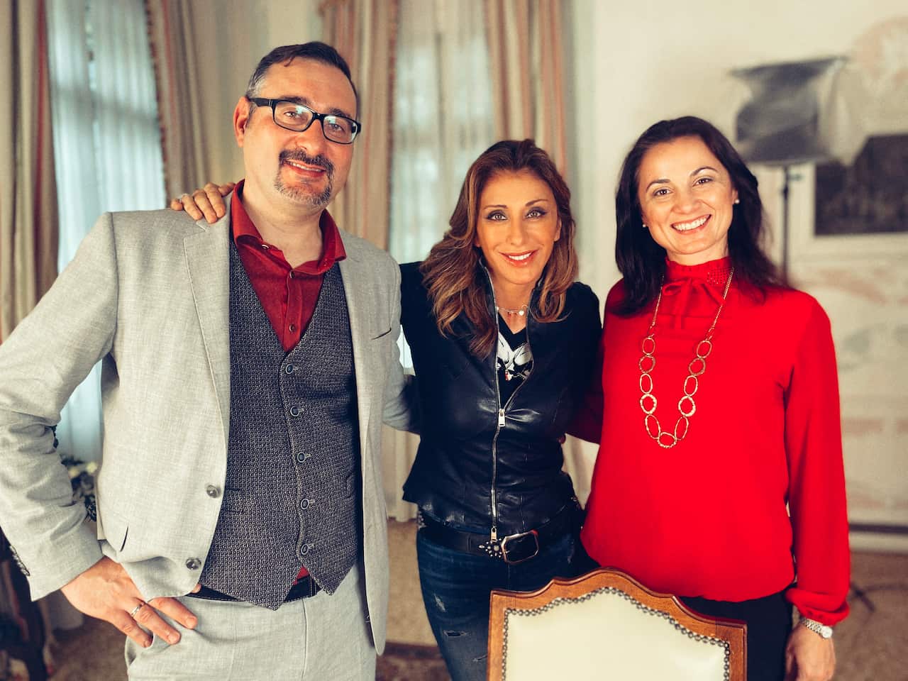 Sabrina Salerno with director Alessandro Melazzini and production manager Marisa Scherini-Erhard.