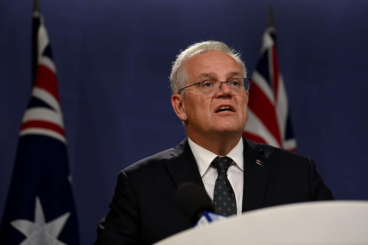 Prime Minister Scott Morrison speaking to the media