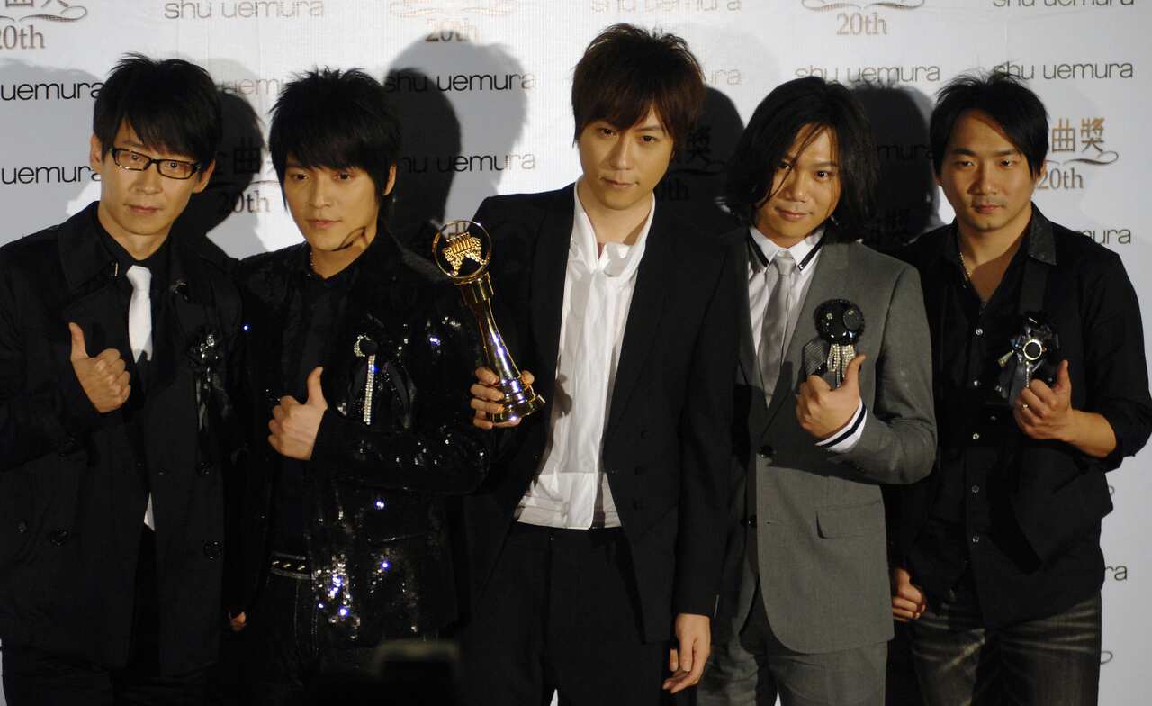 Taiwanese pop music group Mayday poses f