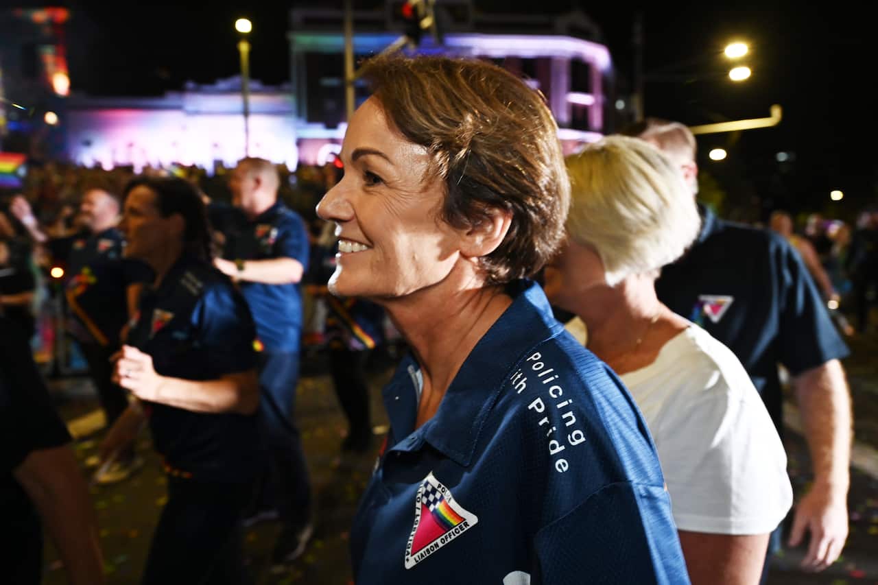 NSW Police Commissioner Karen Webb marching in the Mardi Gras parade