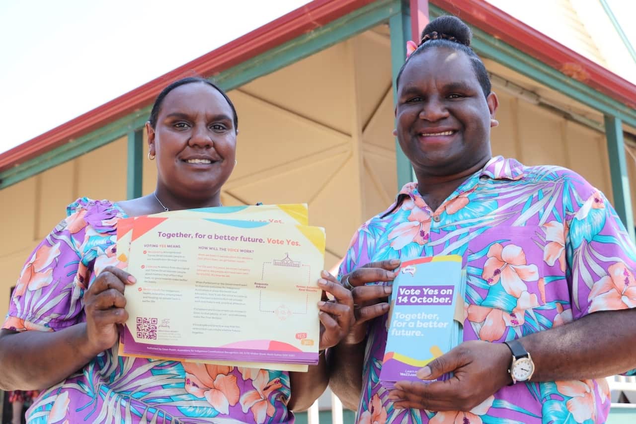 Campaigners on Thursday Island in the Voice referendum