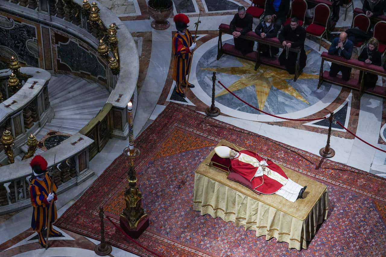 The body of the Pope Emeritus Benedict XVI is laid out to public in St. Peter's Basilica in Vatican City, Vatican - 3 Jan 2023