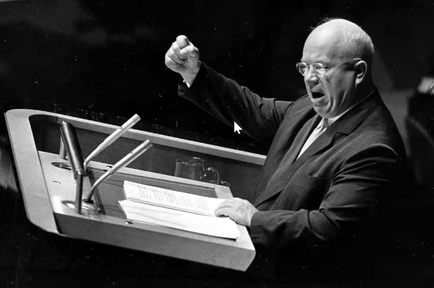 This image of Nikita Khrushchev was doctored to show him raising a shoe..png