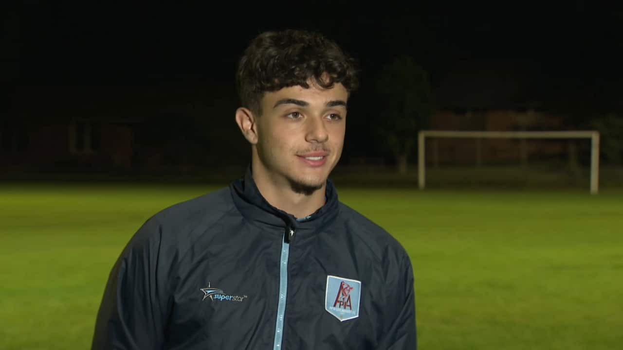 Sebastian Boffa in an APIA Leichhardt jacket on a training pitch.