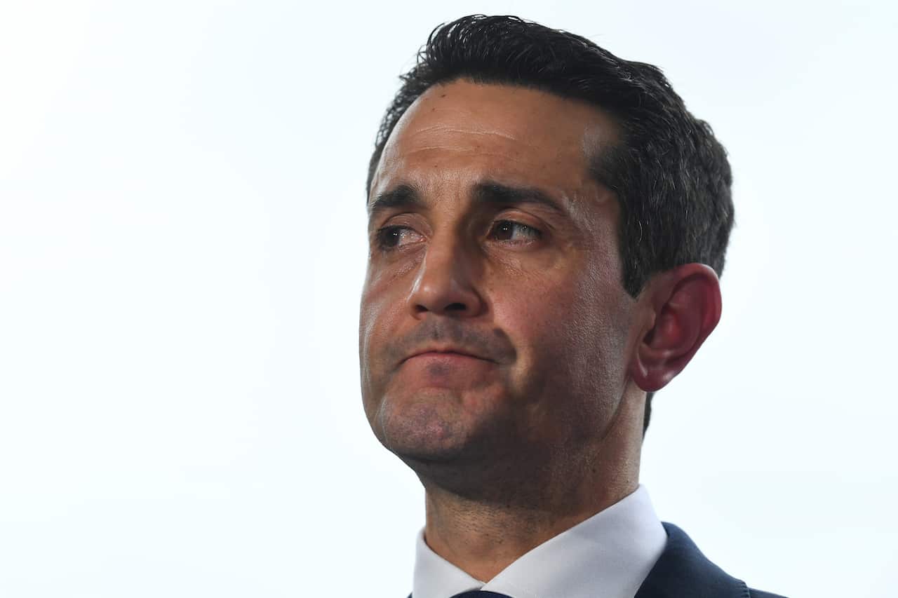 David Crisafulli staring to his right.