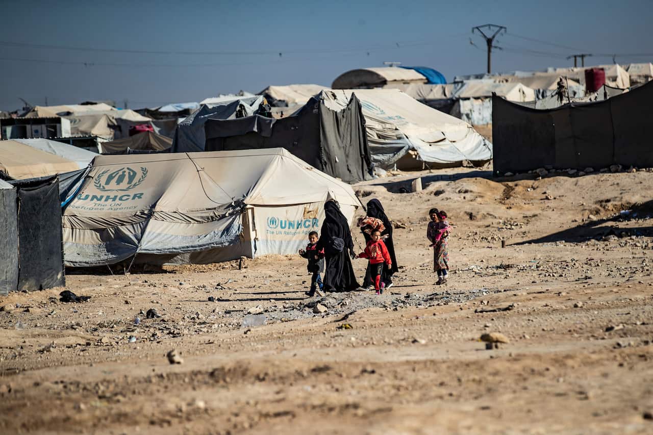 The Kurdish-run al-Hol camp, which holds relatives of suspected IS group fighters in the northeastern Hasakeh governorate, on 6 December 2021.