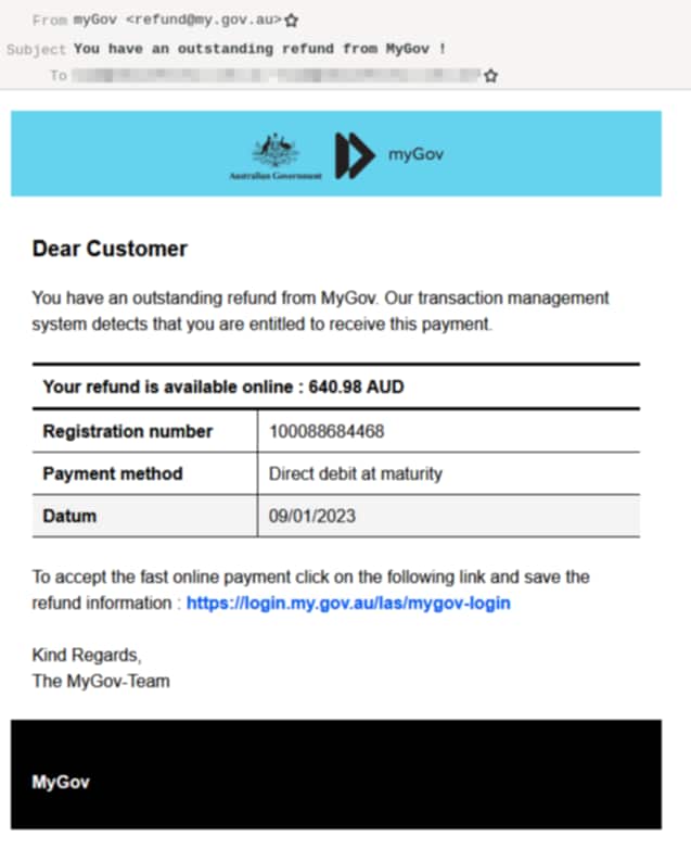 Cyber scam offering hundreds of dollars in myGov refunds