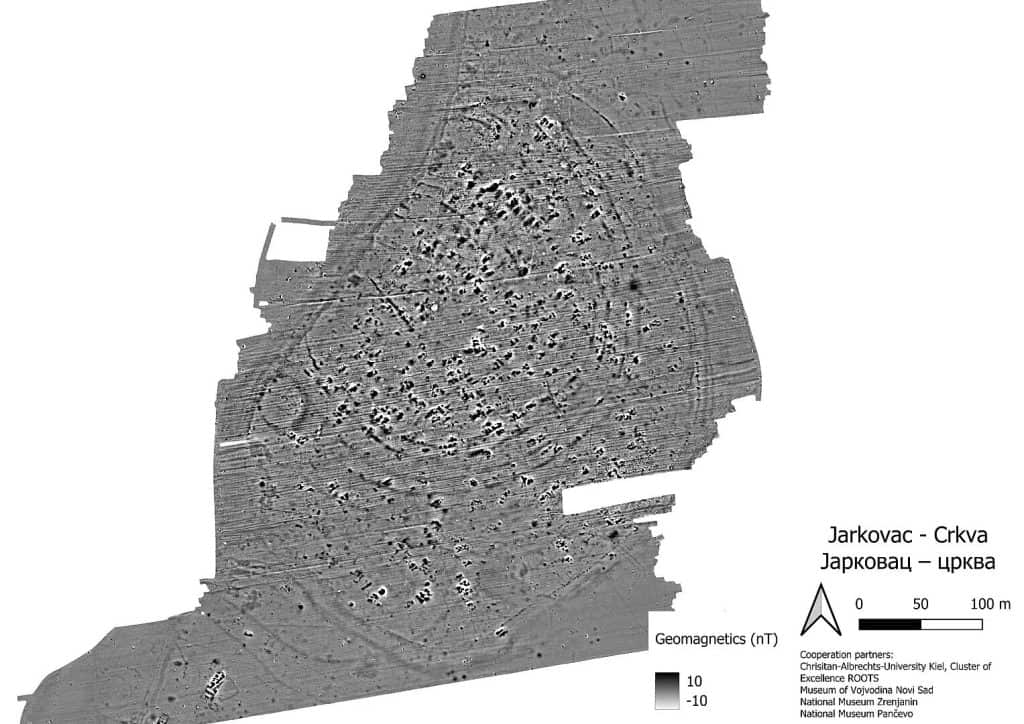 Geophysical survey map of the previously unknown neolithic site of Jarkovac in Serbia