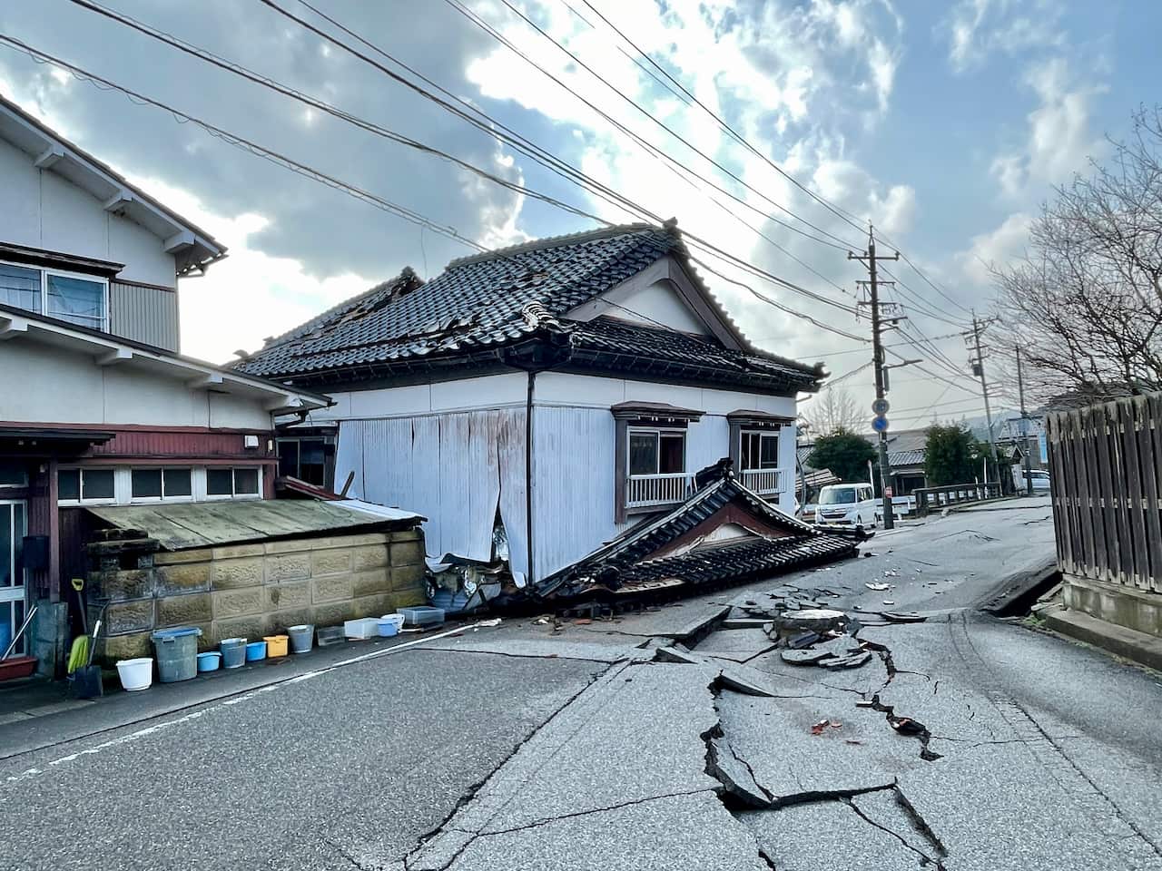A destroyed heritage building in Wajima