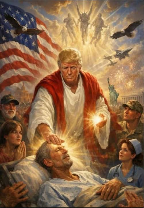 An AI Image of Donald Trump portraying himself as a Jesus like figure healing the sick