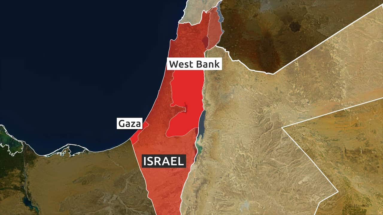 A map showing Gaza, Israel and the West Bank.